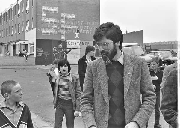 Gerry Adams canvassing in the Ballymurphy area of Belfast in 1983