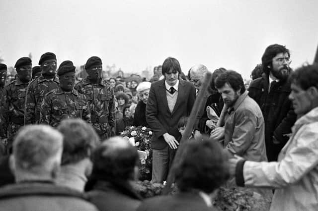Gerry Adams at the funeral of Bobby Sands