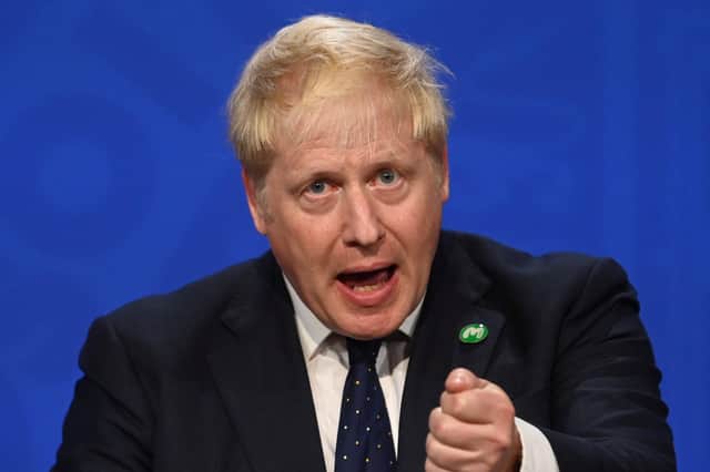 Prime Minister Boris Johnson, during a media briefing in Downing Street