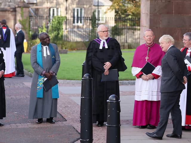 Prime Minister Boris Johnson with church leaders at the service to mark the centenary of partition/Northern Ireland on October 21. It would be a travesty if the rest of the world were to think that the service was reflective of opinion in NI. 



Photo by Jonathan Porter / Press Eye
