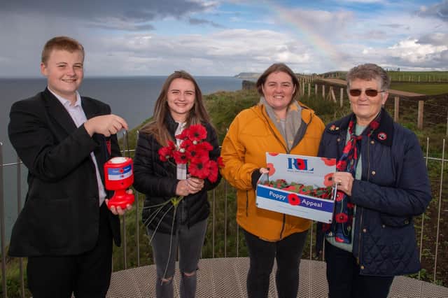 Helping to launch the Appeal in Northern Ireland are Helen Heaney (74), her daughter Jackie Heaney (44), granddaughter and grandson Holly (19) and Aaron Adair (13) – three generations of poppy collectors from the same Co. Antrim family.