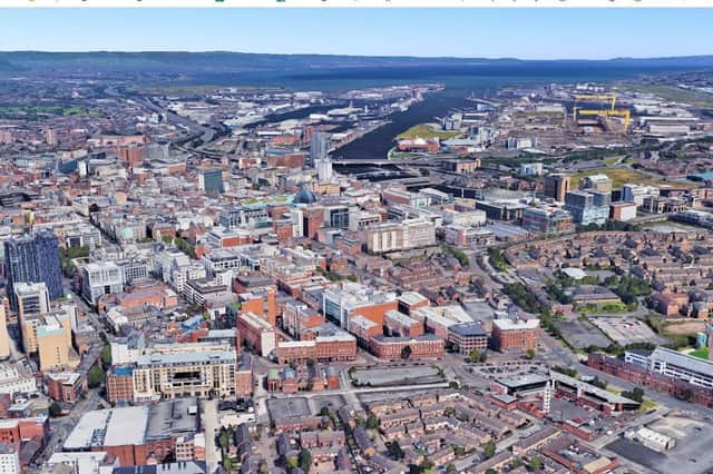 A view of Belfast city centre, looking north-east, from Google Earth; the city centre is now home to a raft of Airbnbs