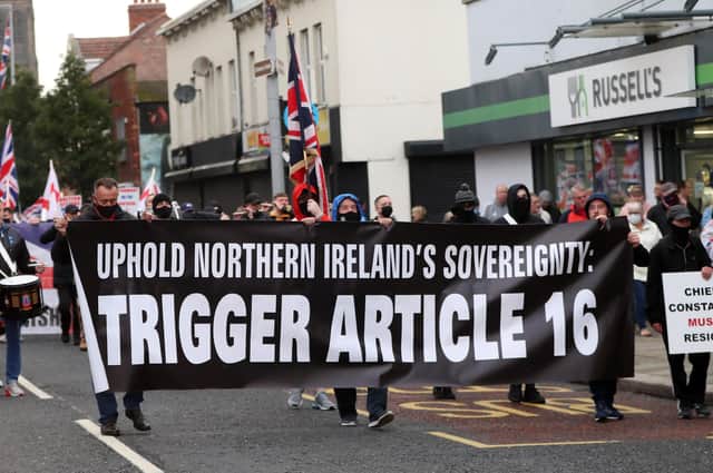 A loyalist protest in east Belfast against the NI Protocol. Photo: Declan Roughan / Press Eye