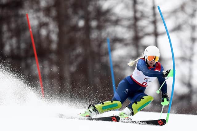 Kelly Gallagher of Great Britain competing in the 2018 Paralympic Winter Games in South Korea
