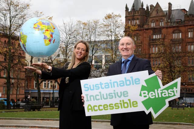 Pictured celebrating the announcement is Lord Mayor of Belfast Kate Nicholl with Visit Belfast chief executive Gerry Lennon