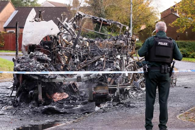 Press Eye - Belfast - Northern Ireland - 1st November 2021

The scene on Abbot Drive in Newtownards, Co. Down, where police are investigating a hijacking and arson attack on a bus at around 6.30am this morning. 


Picture by Jonathan Porter/PressEye