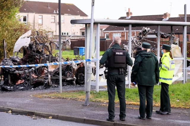 Press Eye - Belfast - Northern Ireland - 1st November 2021

The scene on Abbot Drive in Newtownards, Co. Down, where police are investigating a hijacking and arson attack on a bus at around 6.30am this morning. 


Picture by Jonathan Porter/PressEye