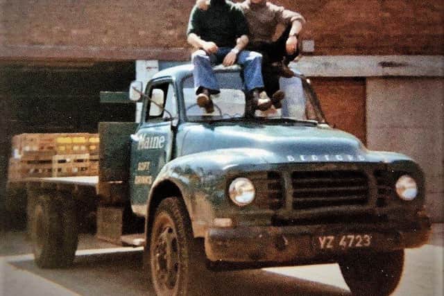 The Esdale brothers in 1975 at the Maine depot on Cambrai Street, Belfast