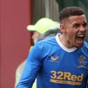 Rangers' James Tavernier celebrates scoring their side's first goal of the game during the cinch Premiership match at Fir Park, Motherwell. Pic by PA.