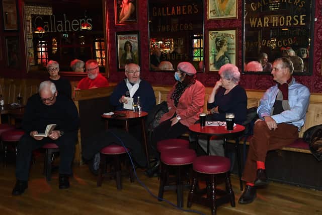 Enthusiasts for Bud Bossence’s writing gather in the Duke of York pub in Belfast last night, 50 years after his death