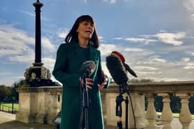 Infrastructure minister Nichola Mallon speaking to the media outside Parliament Buildings, Stormont. Picture date: Tuesday November 2, 2021.
