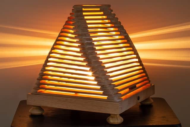 A lamp made from pallets by members of The Right Key