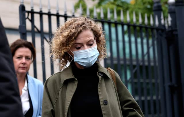 Fiona Donohoe leaves Laganside Courts in Belfast after attending an earlier hearing