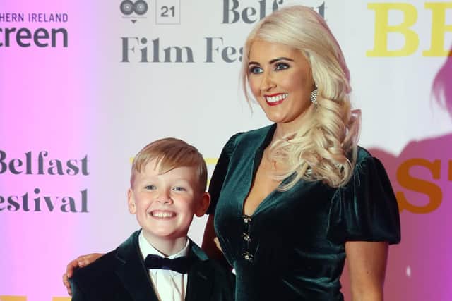 Jude Hill with his mother Shauneen at the premiere in the Waterfront last night