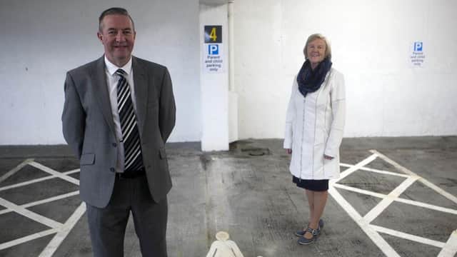 Mid and East Antrim Borough Council's car parks manager, Andrew Oliver with Alderman Audrey Wales MBE