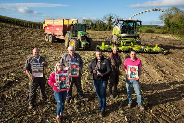 L-R; Trevor ‘Cleet’ Thompson, J.D. Townley & Son; Samantha Thompson, J.D. Townley & Son; Roy Townley, J.D. Townley & Son; Steven Evans; Graham Furey, Past President of the Ulster Farmers Union; James Gilpin, J.D. Townley & Son; pictured with a 2022 Calendar showcasing Steven’s photography of agricultural contractors operating around the Newtownard’s Peninsula, the sales of which will be donated in full, to the Air Ambulance NI