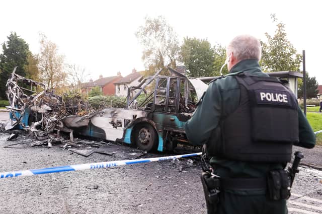 The remnants of a bus burnt out in Newtownards last Monday. Loyalists can’t fail to have noticed how the spectre of violence worked for republicans. But even a tiny number of extremists will chip away at the resolve of less politicised pro-Union people