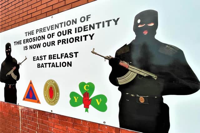Recent UVF sign in east Belfast (note the Protestant Action Force triangle on the left)