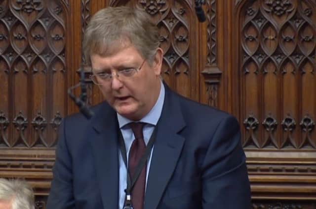 The former NIO advisor Jonathan Caine (Lord Caine) asks a question in the House of Lords, on October 28 2019. Screen grab from Parliament TV