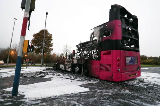 A bus has been destroyed after it was hijacked and set on fire in Newtownabbey, County Antrim.

It happened near Valley Leisure Centre on Church Road at 19:45 GMT on Sunday.
Police said four men got on to the bus, ordered the passengers and the driver to get off and then set it alight.

No-one was injured, police said.
It is the second time in a week that a bus has been hijacked and burnt in Northern Ireland.