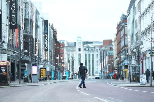 Shuttered shops and empty streets in Belfast city centre.
 PICTURE BY STEPHEN DAVISON