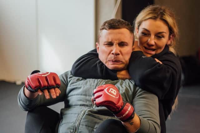 Carl Frampton takes on MMA fighter Leah McCourt in a head-to-head challenge. Carl Frampton - A Different League starts Tuesday, November 16 on BBC Sounds. (C) BBC Northern Ireland  - Photographer: NA