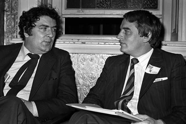 John Hume and Austin Currie talking at an SDLP Conference in Newcastle in 1980. Photo: Pacemaker.