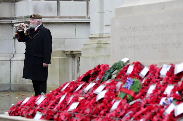 The Last Post being sounded on Armistice Day at the cenotaph in Belfast: Photo: Kelvin Boyes / Press Eye.