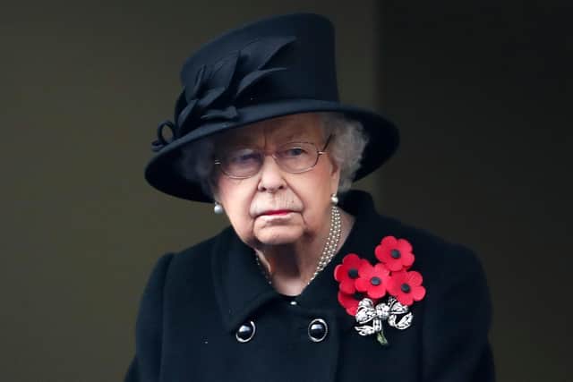 Queen Elizabeth II attends the Remembrance Sunday ceremony at the Cenotaph on Whitehall in central London, on November 8, 2020.
