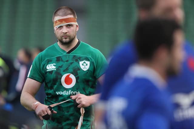 Iain Henderson of Ireland looks on after the Guinness Six Nations match between Ireland and France at Aviva Stadium on February 14, 2021 in Dublin, Dublin. (Photo by Brian Lawless - Pool/Getty Images).