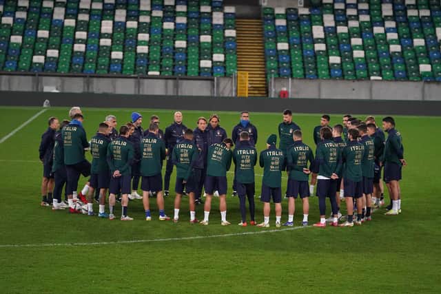 The Italy squad pictured during their training session at the National Stadium