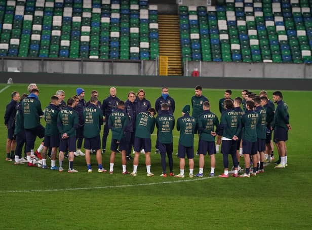 The Italy squad pictured during their training session at the National Stadium