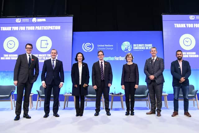 DAERA Minister Edwin Poots MLA with Lee Waters, Deputy Minister for Climate Change for Wales, Michael Matheson, Cabinet Secretary for Net Zero, Energy and Transport for Scotland, Marilia Carvalho de Melo, Secretary of State for Environment and Sustainable Development, State of Minas Gerais, Brazil, director of the Under2 Coalition, Tim Ash Vie, Kate Wilson, executive director, Climate Change and Sustainability, Department of Planning, Industry and Environment, New South Wales, Australia, Edwin Poots MLA, Minister for Agriculture, Environment and Rural Affairs for Northern Ireland, Sergio Humberto Graf Montero, Secretary of Environment and Territorial Development of State of Jalisco, Mexico