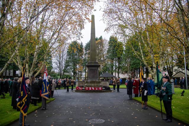 Remembrance Service at Ballymena, where wreaths were laid and tributes paid. Photo: Kirth Ferris/ Pacemaker Press