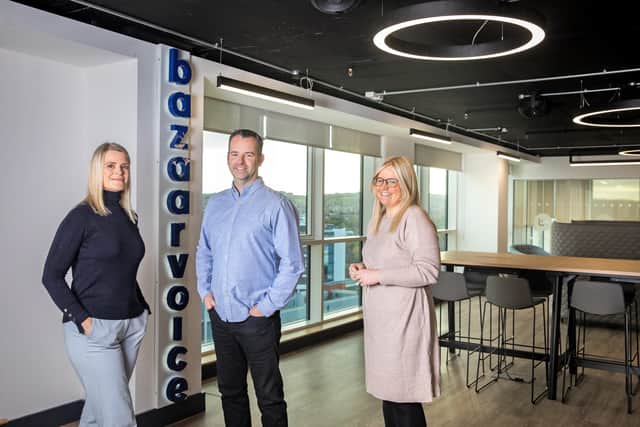 Office manager Toni Enoksen, site lead of Bazaarvoice Belfast Seamus Cushley and Laura McQuillan, capability lead of product development