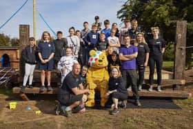 Rhod Gilbert is joined by Pudsey and St Michael's Youth Project who have benefitted from the DIY SOS Big Build Children in Need Special