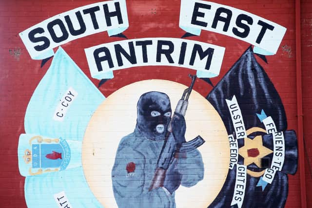 A South East Antrim UDA mural on Devenish Drive in Monkstown, CO. Antrim