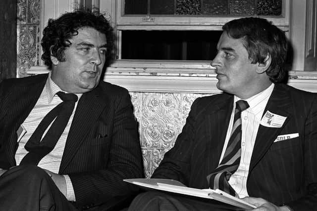 John Hume with Austin Currie in 1980. Ruth writes: "I recall them having yet another argument about Hume’s disastrous decision in 1981 to prevent Currie from standing in Fermanagh and South Tyrone, leaving it open for Bobby Sands to win by a few hundred votes and give a legitimacy to Sinn Fein"