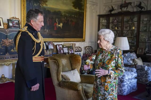 Queen Elizabeth II receives General Sir Nick Carter, Chief of the Defence Staff, during an audience in the Oak Room at Windsor Castle, Berkshire. General Sir Nick is relinquishing his role as the Chief of Defence Staff at the end of this month. Picture date: Wednesday November 17, 2021.