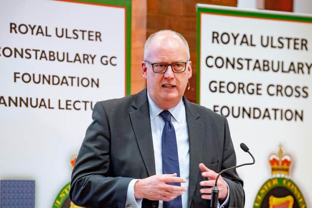 Former PSNI chief constable Sir George Hamilton addressing the RUC GC event at Queen’s University.