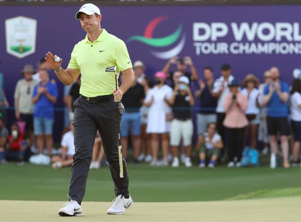 Northern Ireland's Rory McIlroy waves at the 18th green during day two of The DP World Tour Championship at Jumeirah Golf Estates in Dubai. Pic by Getty.
