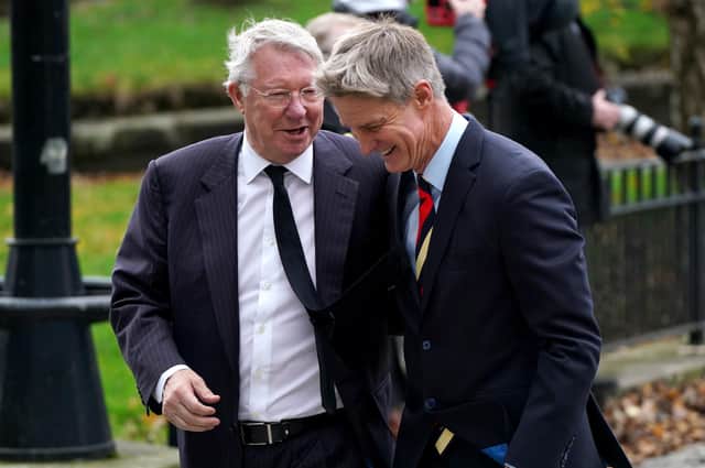 Former Manchester United manager Sir Alex Ferguson (left) and former Rangers player Richard Gough attend the memorial service at Glasgow Cathedral. On the 26th October 2021 it was announced that former Scotland, Rangers and Everton manager Walter Smith had died aged 73. Picture date: Friday November 19, 2021.