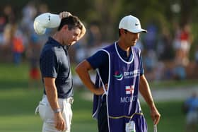 Rory McIlroy looks dejected on the 18th green  during Day Four of The DP World Tour Championship