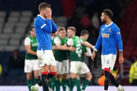 Rangers players dejected during the defeat to Hibs. Pic by PA.