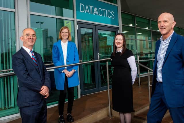Stuart Harvey, CEO of Datactics with Fiona Browne, head of software development and AI, Datactics, Elspeth Flenley, HR manager, Datactics and George McKinney, director of technology and services, Invest NI