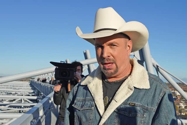Country music star Garth Brooks on the roof of Croke Park in Dublin to promote his two Irish concerts which will take place next September
