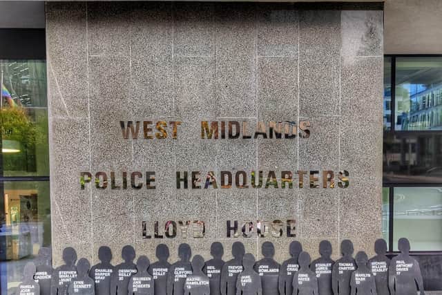 The silhouettes outside West Midlands Police HQ