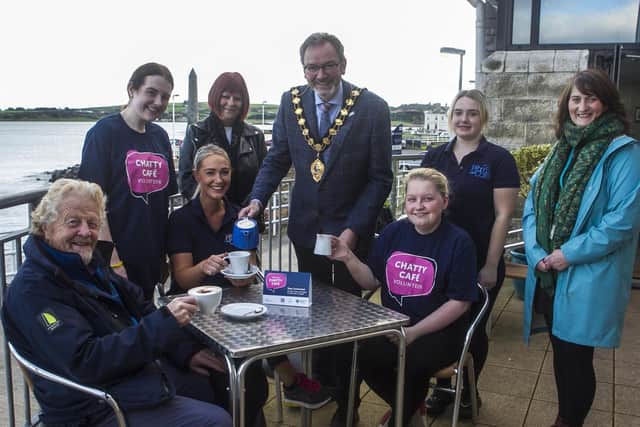 Mayor William McCaughey at the ‘chatty cafe’ on the Prom Cafe in Larne