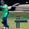 Ireland's D.H.Lewis in action during a cricket match played between Ireland and West Indies, November 23 2021 played at Old Hararians Sports Club in Zimbabwe. /Photo JEKESAI NJIKIZANA
