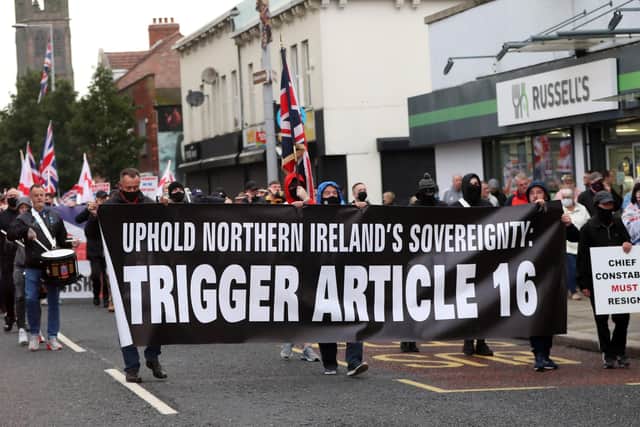 Protocol protest, Newtownards Road, East Belfast. Photograph by Declan Roughan / Press Eye